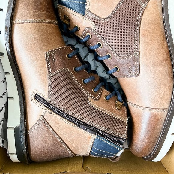 Unionbay Size 13 Leather Faux Fur-lined Lace-up Round Toe Brown Tan Ankle Boots - Picture 8 of 15